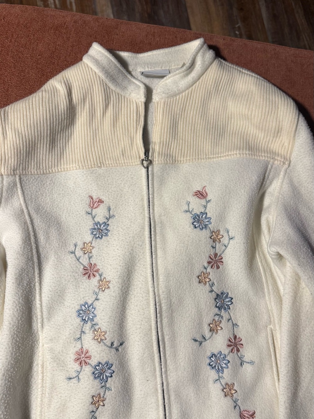 Vintage Alfred Dunner Cream Floral Embroidered Zip-Front Jacket XL